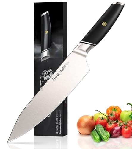 Astercook Chef Knife, 8 Inch Professional Kitchen Chef Knife, German High Carbon Stainless Steel Ultra Sharp Knife, Chefs Knives with Ergonomic Handle and Gift Box (ABS Handle), Mothers Day Gifts - Image 1