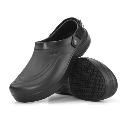 Jacata Mens Slip Resistant Chef Shoes Non Slip Kitchen Work Clogs with Arch Support Oil Water Resistant for Food Service Nursing Gardening Crews Health Care Restaurant Footwear (Black 10) - Image 1
