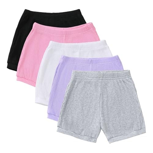 5 Pack Baby Girl Bike Shorts, Toddler Girl Cotton Ribbed Fabric Lantern Pants, Casual Summer Shorts for Kids 6 Months-12 Months - Image 1