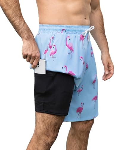 Aprolive Mens Board Shorts Above Knee Swimwear Bathing Suits 2026 Trend Shorts Summer Beachwear Bathing Suit for Men(Blue Flamingo,X-Large) - Image 1
