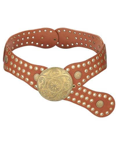 AWAYTR Wide Western Belts for Women - Brown and Black PU leather Cowgirl Belt with Vintage Concho Buckle Boho Country Belt for Dress Jeans Festival (Goldn Buckle-Brown,S:Fits waists up to 34 in) - Image 1