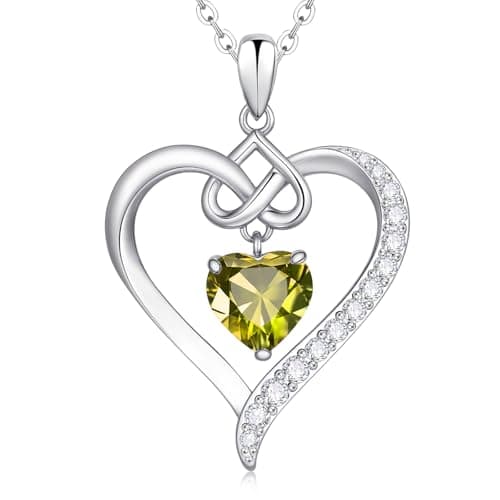 925 Sterling Silver Birthstone Heart Necklace for Women - Infinity Love Pendant with Cubic Zirconia, 12 Colors, Valentine's Day Gift for Her, 12 Months, Birthday Anniversary Christmas Jewelry Gifts (Sliver-08-Aug) - Image 1