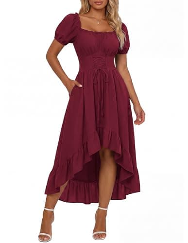 Renaissance Costume Women High Low Summer Corset Dress Wine XL - Image 1