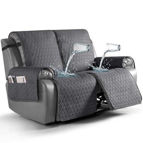 TAOCOCO 100% Waterproof Loveseat Recliner Covers, Non Slip Recliner Covers that Stay in Place, One-Piece Washable Reclining Loveseat Cover with Elastic Straps, Charcoal Gray - Image 1