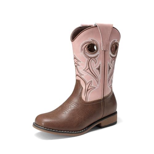 DREAM PAIRS Boys Cowboy Boots Kids Classic Western Boots Square Toe Girls Cowgirl Boots for Toddler/Little Kid/Big Kid,Size 1 Little Kid,Pink,SKMB26001K - Image 1