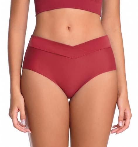 COCOPEAR V Cut Mid Rise Bikini Bottoms for Women Cross Front Bathing Suit Bottoms for Women Red XS - Image 1
