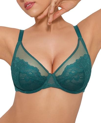 Popilush Underwire Bras for Women Minimizer Bras Full Coverage Lace Bra Push Up Bra Supportive Size 42C Color Balsam Blue - Image 1