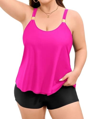 ZAFUL Plus Size Flowy Tankini Swimsuits for Women Two Piece Bathing Suit Ruffle Tankini Top with High Waisted Swim Shorts Rose 2XL - Image 1