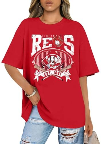 Baseball Shirts Women Oversized Baseball Team Graphic Tshirt Game Day Mom Shirt Funny Baseball Fan Tee Casual Tops Red - Image 1