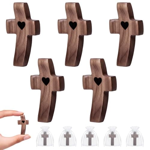 5-Pack Wooden Cross Fidget, Handmade Pocket Wood Crosses, Cross My Heart | Encouragement Gift, Relieve Anxiety for Yourself, Inspirational Easter Gift for Christian Faith, Prayer, Father Day Gifts - Image 1