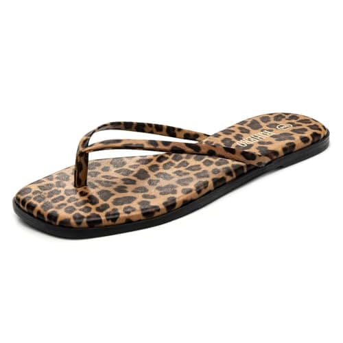 Rihero Sandals Women Comfortable Dressy Casual Wide Width Slip On Thong Summer Beach Flip Flops with Square Toe Leopard Size 11 - Image 1