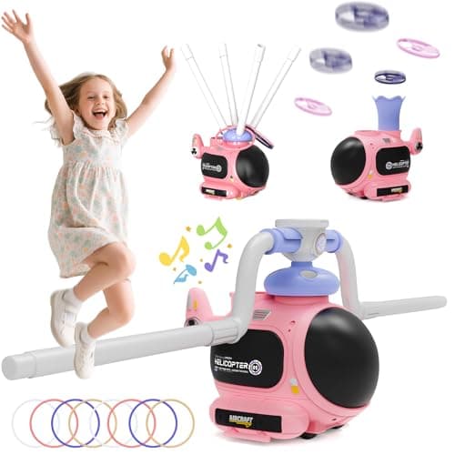 WhimsQuest 4-in-1 Kids Outdoor Game Toy, Auto Disc Launcher, Jump Dodge & Ring Toss, Interactive Sports Play for Boys & Girls (Pink) - Image 1