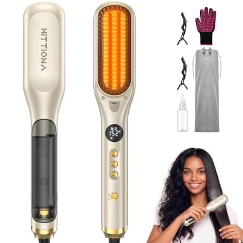 HITTIONA Steam Hair Straightener Brush for Women - 3 in 1 Ionic Hair Straightening, Steam Reduces Damage, Nourishes Hair, Anti-Frizz Expedites Straightening and Fast Salon Results, Travel Dual Voltage - Image 1