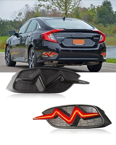 KYSLFZ LED Rear Bumper Light for Honda Civic 2016 2017 2018 2019 2020 2021 LX EX Touring Sedan Tail Bumper Reflector Light Brake Running Lights Sequential Flash Turn Signal Lamps,Black Lens