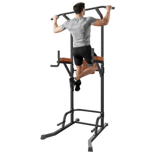 Power Tower Pull Up Dip Station with Stable Splayed H-Shaped Base, 440 lbs Capacity, Adjustable Height - Image 1