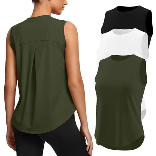 Missclub 3 Pack Work Out Tank Tops for Women Flowy Running Athletic Tops Sleeveless Exercise Workout Gym Yoga Muscle Shirts - Image 1