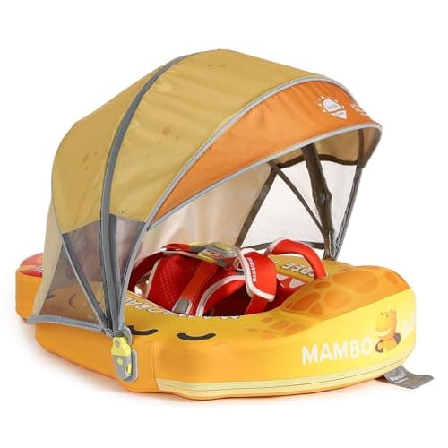 Mambobaby Float Non-Inflatable Baby Float with Canopy Five-Point Safety System 3D Canopy(Detachable) UPF 50+ Infant Pool Floats 3-24 Months Air-Free Pearl-Foam Dual-Mode Toddler Swim Floaties - Image 1