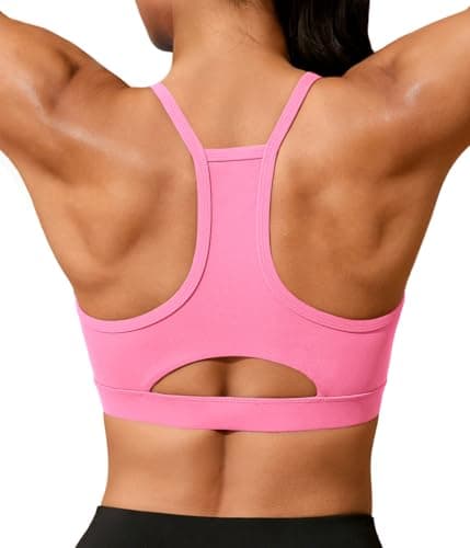 Aoysky Womens Buttery Soft Racerback Sports Bra Padded Strappy Workout Running Yoga Gym Crop Tops with Built in Bras Pink - Image 1