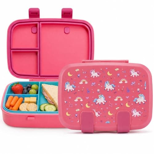 MISS BIG Bento Lunch Box for Kids, Pink Unicorn, 3 Compartments, 800ml