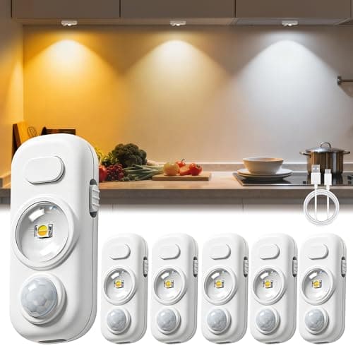 LOHAS 6-Pack Mini Rechargeable Motion Sensor LED Puck Lights, Stick-On Wireless Magnetic Night Lights, Adjustable Brightness, 3CCT, Dimmable Under Counter Lights for Drawer, Kitchen, Bedroom, White - Image 1