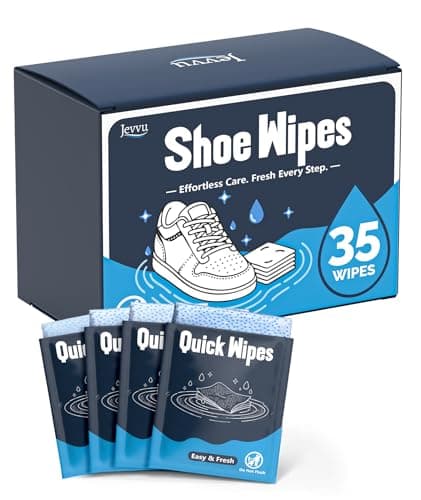 Jevvu Shoe Wipes, 35 Dual-Textured Individually Wrapped Sneaker Cleaning Wipes for White Shoes, Waterless Portable Shoe Cleaner Wipes for Leather, Canvas, Mesh, Knit & Rubber - Image 1