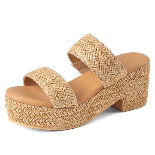 North Oak Espadrille Sandals for Women Wedges Summer Platform Slip on Slides - Wedge, Beach, Brown, Cute, Open Toe, Comfortable, Casual Sandles Shoes - Image 1