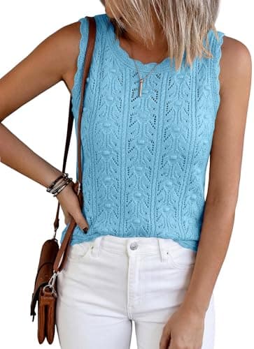 BTFBM Crochet Tank Tops for Women Hollow Out Sleeveless Loose Sweater Vest Top Summer Spring 2026 Beach Vacation Clothes(Baby Blue, Small) - Image 1