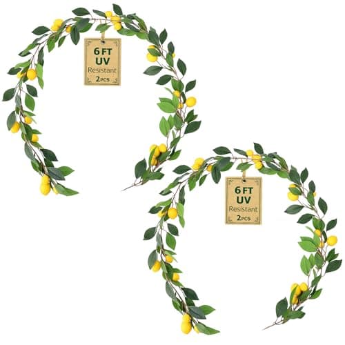 2PCS Artificial Lemons Garland(12Ft Total) - Faux Lemons Vine with Greenery, Realistic Fruit Garland for Home, Garden, Wedding, Party & Christmas Decor | Fake Lemon Wreath for Hanging Decoration - Image 1