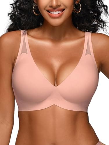 Jelly Bras for Women - S-M Wireless Deep V No Underwire Bralette with Support - Seamless Comfortable Lightly Padded T-Shirt Bra Cinnamon M - Image 1