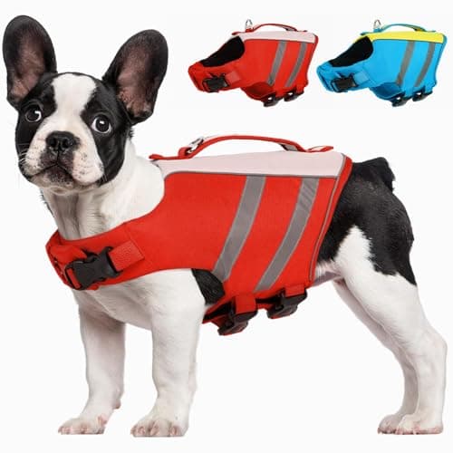 Kuoser Dog Life Jacket, High Flotation Dog Life Vest for Swimming & Boating, Adjustable Dogs Swim Vest with Rescue Handle, XS-XXL Reflective High Visibility Lifejacket for Small Medium Large Dogs