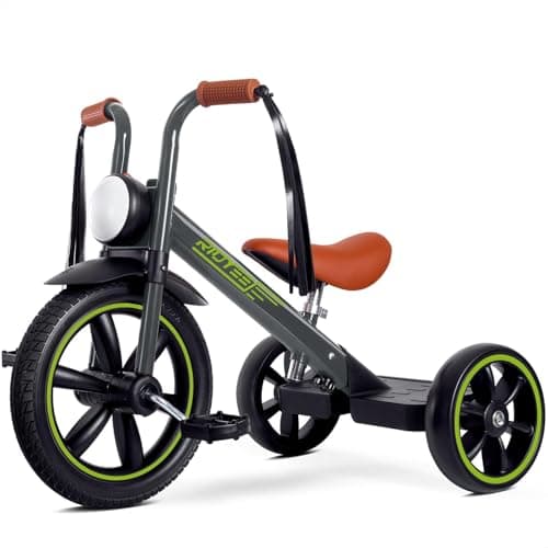 RIDYEE Toddler Tricycle for 2 to 5 Years, Tricycle for 3 Years with Front Light, Rubber Front Wheel, Soft Handlebar with Streamers, Adjustable Seat, Grey - Image 1