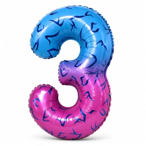 40 Inch Blue Pink Gradient Number 3 Balloon, K-pop Inspired Foil Number Balloon with Abstract Wing Tattoo Pattern for Anime Aesthetic Birthday Party, Anniversary and Fan Party Decorations (Number 3) - Image 1