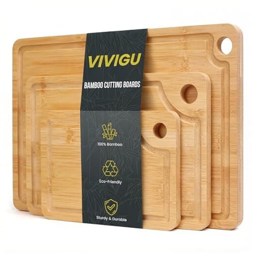 VIVIGU 3-Piece Bamboo Cutting Board Set, Premium Wood Cutting Board with Juice Grooves, Durable Chopping Boards for Kitchen Prep, Meat, Vegetables, Fruits & Serving - Image 1