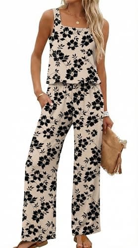 Lepunuo Linen Sets for Women 2 Piece Wide Leg Pants Matching Sets - Image 1