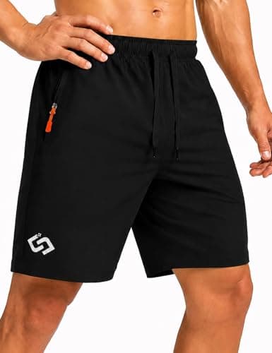 Balanoon Men's 7" Athletic Gym Shorts with Zipper Pockets, Quick Dry, Black - Image 1