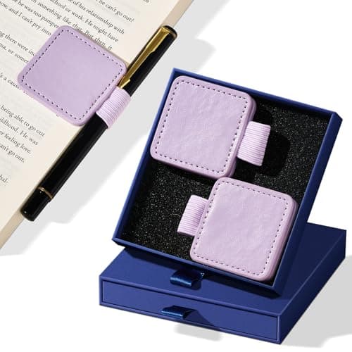 2Pcs Magnetic Leather Bookmarks with Gift Box Square-Shaped Magnetic Pen Holder Book Marks Clip Gift for Book Lover Readers Cute Bookmark for Women, Purple - Image 1