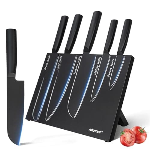 Kitchen Knife Set, 6 Pieces Knife Set with Foldable Magnetic Knife Block, Japanese Knife Sets, High-Grade 5CR Stainless Steel Chef Knives Sets with Wood Block, Professional Chef's Knife Set - Image 1