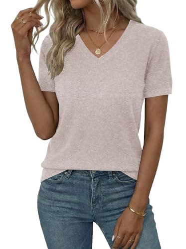 LaGracia Sweater for Women V Neck Short Sleeve Summer Spring Sweaters Wool Blend Business Casual Tops Beige L - Image 1
