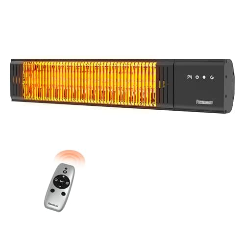 Powerscale 1500W Electric Patio Heater, IP65 Waterproof, Remote, Fast Heating, 4 Heat Levels, 24H Timer & Memory Function, Wall Mounted Indoor/Outdoor Heater for Patio, Garage, Backyard, Black - Image 1