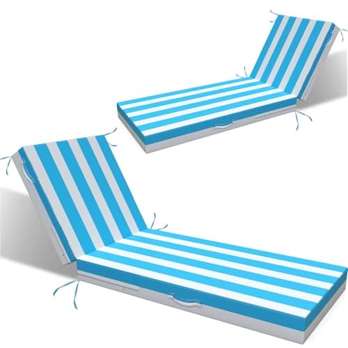 L'AGRATY Outdoor Lounge Chaise Cushion: 72x21x3 Inch Waterproof Lounge Chair Cushion for Outdoor Furniture with Fade Resistant Removable Cover - Patio Cushions for Pool Lawn Deck(Blue White 2Pcs) - Image 1