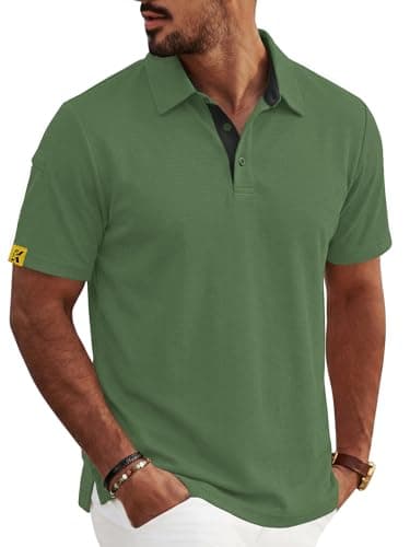 REXUHOWU Men's Polo Shirt Short Sleeve Moisture Wicking Sports Casual T-Shirt Golf Polo Shirt Business Collar Shirt for Men Green M - Image 1