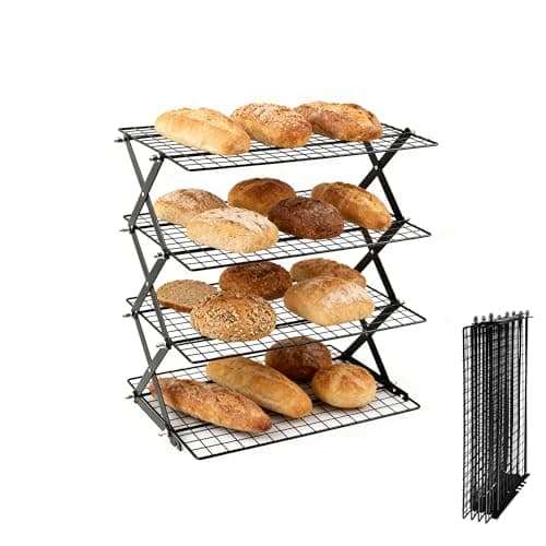 4 Tier Collapsible Cooling Rack with Adjustable 6 Setting Design stackable wire rack for baking sheet for Cookies Baking Gifts for Women (Black, 4-Tier) - Image 1