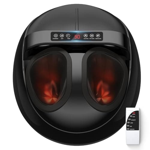 HTM Foot Massager with Heat, 5 Modes & 9-Level Intensity & 3-Speed Vibration, Shiatsu Kneading & Rolling Compression, with Remote & Portable Handle, Fits Up to Men's Size 13, Gift for Women Men - Image 1