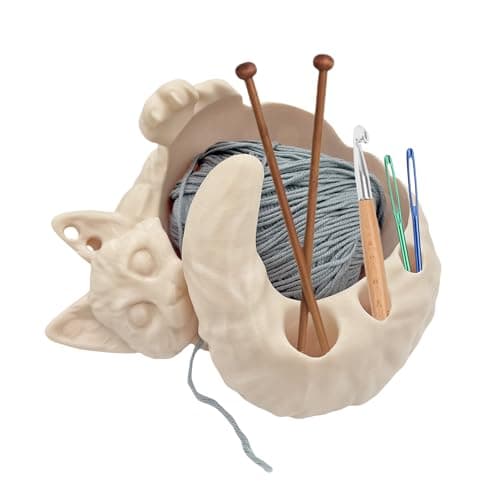 3D Cat Yarn Bowl for Crocheting, DIY Painting Craft Yarn Bowl for Knitting, Pretty Yarn Holder Organizer, Desktop Livingroom Ornament Decor, Ideal for Cats Birds Feeding Bowl, Multifunctional - Image 1