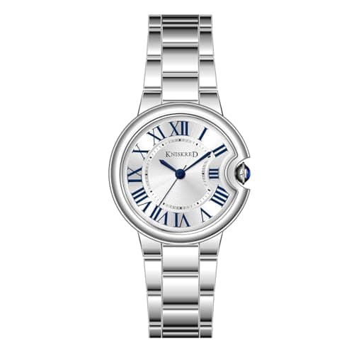 KNISKRED Classic Watch for Women with Vintage Roman Numerals and Solid Stainless Steel Band Ladies Casual Watch (Silver) - Image 1