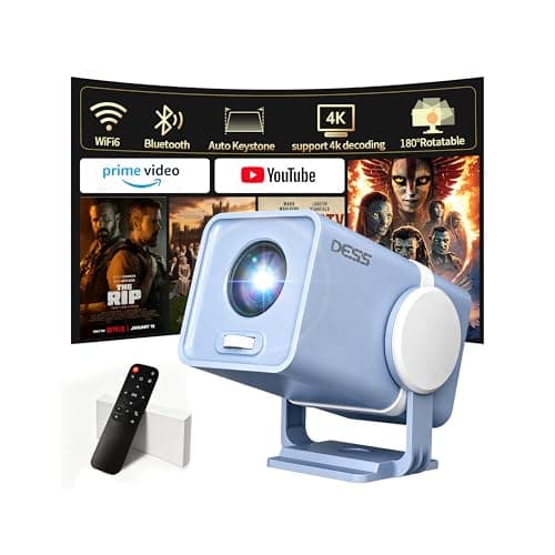 Mini Projector with WiFi and Bluetooth, Portable Outdoor Projector Powered by Power Bank, 180° Rotatable Small Movie projector, Auto Keystone, Built-in Apps, Android 13 Smart Projector, Dess T1