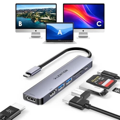 LENTION Laptop Docking Station Dual Monitor 4K@60Hz 7-in-1 USB C Hub Multiport Adapter with PD 100W Fast Charging, 2 USB A 3.0 Ports, SD&Micro SD Card Reader for 2025-2016 MacBook Pro/Air, MacBook Neo - Image 1