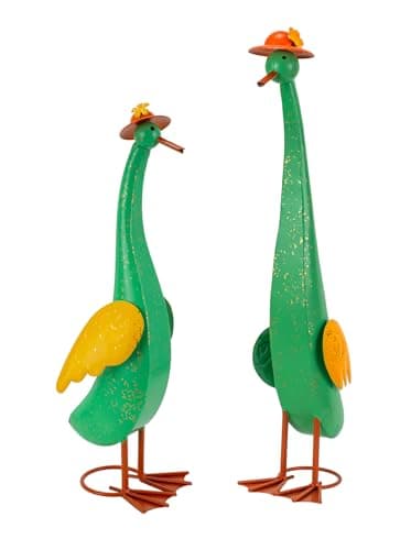 The Aura Collective 22" Duck Garden Statue Set of 2 Metal Ducks, Duck Outdoor Decor with Stakes Animal Yard Art Sculptures for Patio Porch Lawn Backyard Green - Image 1