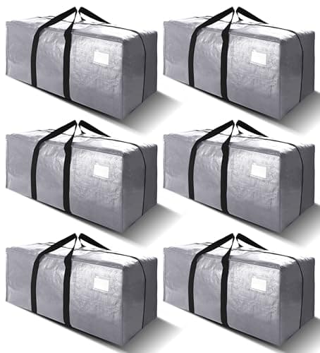VELVETSURE Heavy Duty Extra Large Moving Bags W/Backpack Straps - Strong Handles & Zippers, Storage Totes For Space Saving, Fold Flat, Alternative to Moving Box and Storage Bin (Set of 6, Silver) - Image 1