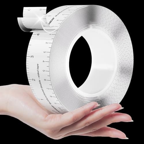 PHIXBEAR Double Sided Tape Heavy Duty, Removable, Clear Mounting Nano Tape with Measurement Guide (Printed Inch/cm Backing) Picture Hanging Adhesive Strips 9.85FT